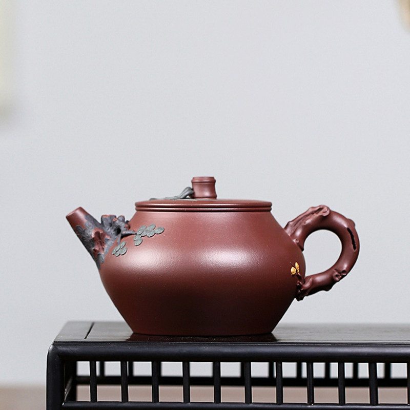 收藏级重器 江建翔大师徒弟佘永锋全手工花货三友壶 原矿紫泥