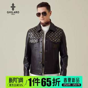 印花图案牛皮革皮衣2008 休闲翻领多包袋时尚 GHILARO 吉那诺时尚