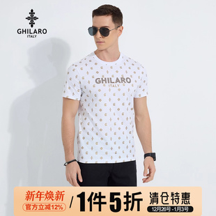 T恤7001 百搭烫钻图案印花LOGO休闲短袖 古劳吉那诺男士 GHILARO