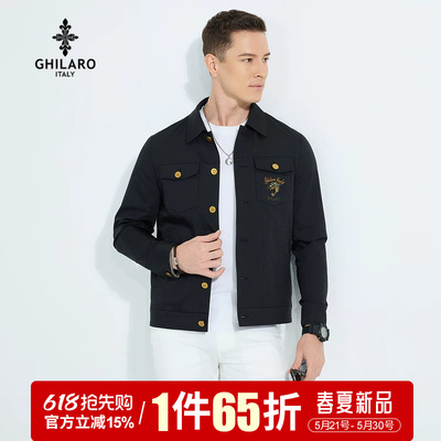 GHILARO/古劳吉那诺时尚休闲刺绣字母翻领双盖袋夹克外套3004-70