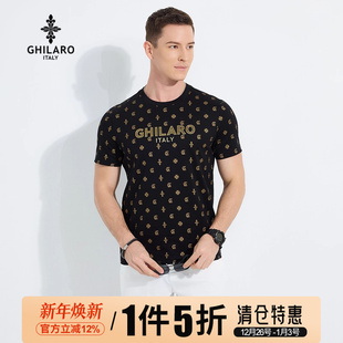 T恤7001 百搭烫钻图案印花LOGO休闲短袖 古劳吉那诺男士 GHILARO