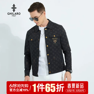 GHILARO/古劳吉那诺时尚休闲印花字母刺绣图案夹克外套3001-79