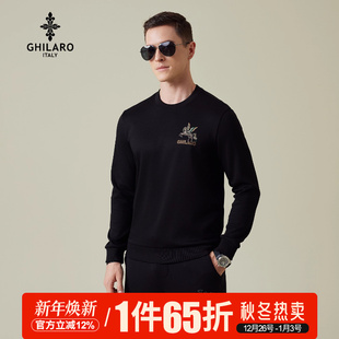 烫钻LOGO圆领卫衣 休闲胸前刺绣动物图案 6001 吉那诺男士 GHILARO