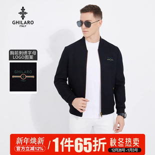 3001 GHILARO 古劳吉那诺休闲刺绣LOGO棒球领绵羊毛毛呢夹克男