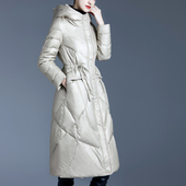 时尚 收腰修身 中长款 女士羽绒服2025年新款 过膝加厚白鸭绒冬装 外套