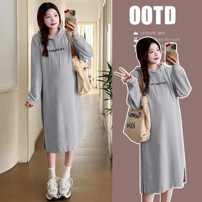 时尚洋气孕妇秋冬装卫衣连衣裙春秋季时髦连帽上衣韩版孕妇裙子潮
