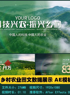 AE模板 简洁清新绿色乡村农业图文数据展示开场片头视频制作素材