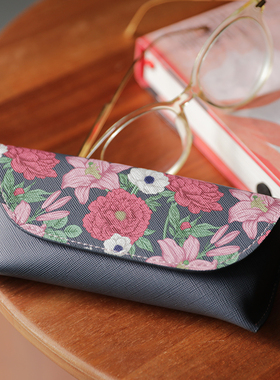 眼镜盒女款轻奢原创复古抗压近视盒墨镜太阳镜包灰色花手工盒限量