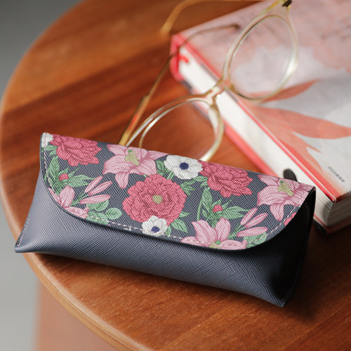 眼镜盒女款轻奢原创复古抗压近视盒墨镜太阳镜包灰色花手工盒限量