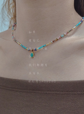 蓝松石水滴天然石锁骨链