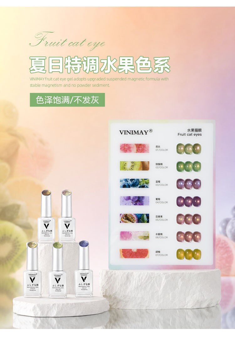 水果猫眼甲油胶新品网红特闪紫葡萄玻璃珠猫眼美甲胶猫眼用品套装