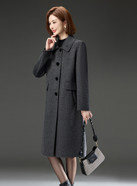 羊毛羊绒大衣女长款秋冬新款高端时尚厚实双面呢大码妈妈毛呢外套