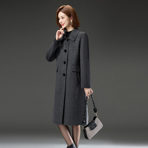 羊毛羊绒大衣女长款秋冬新款高端时尚厚实双面呢大码妈妈毛呢外套