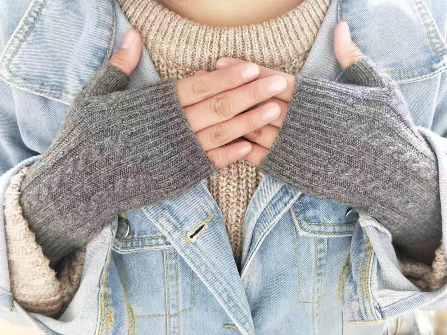 针织露指女士短款触屏手套包邮