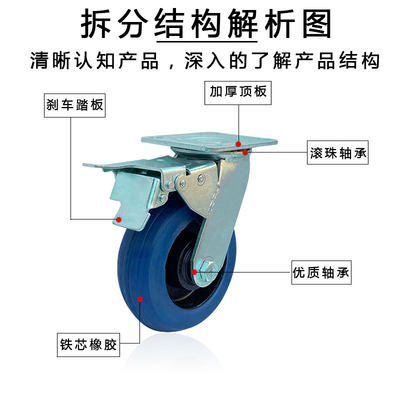 重型橡胶万向轮4寸5寸6寸8寸铁芯静音载重脚轮刹车轮手推车轮子