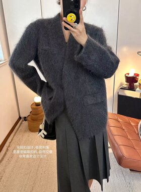 拉毛山羊绒桑蚕丝羊毛呢大衣外套