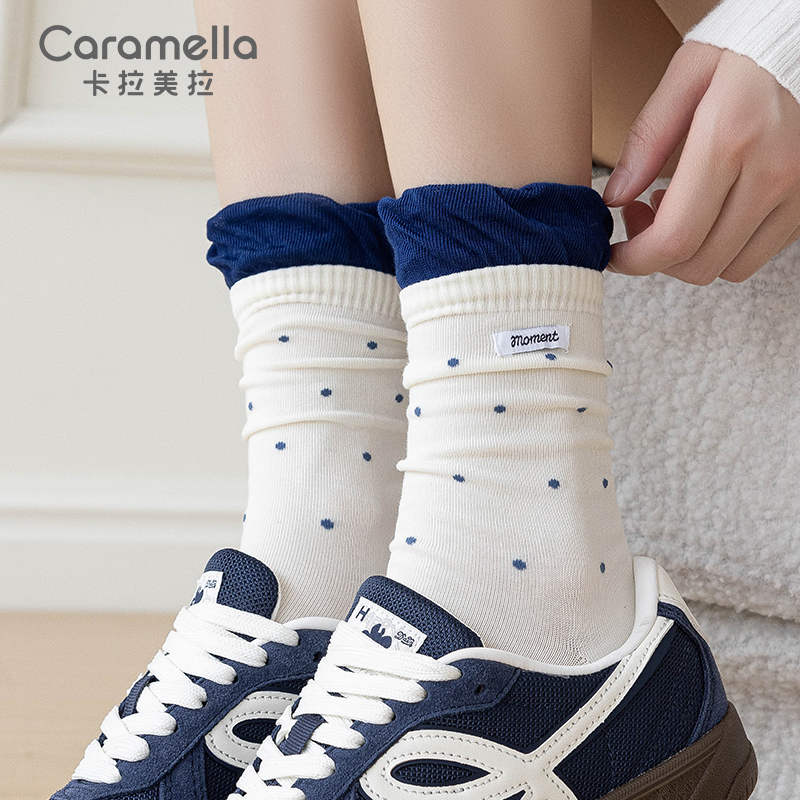 韩系波点布标百搭泡泡口中筒袜