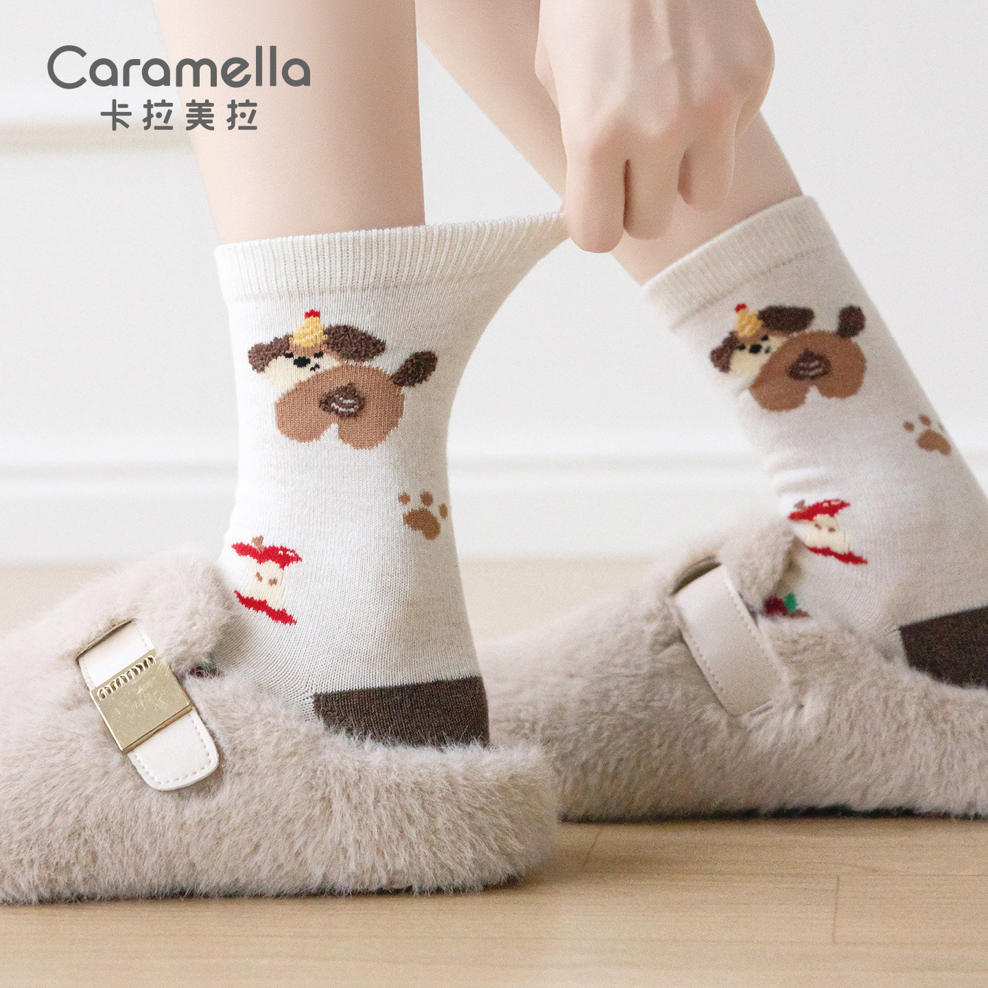 卡拉美拉秋冬新款腊肠狗中筒袜女百搭趣味舒适桑蚕丝羊毛袜袜子