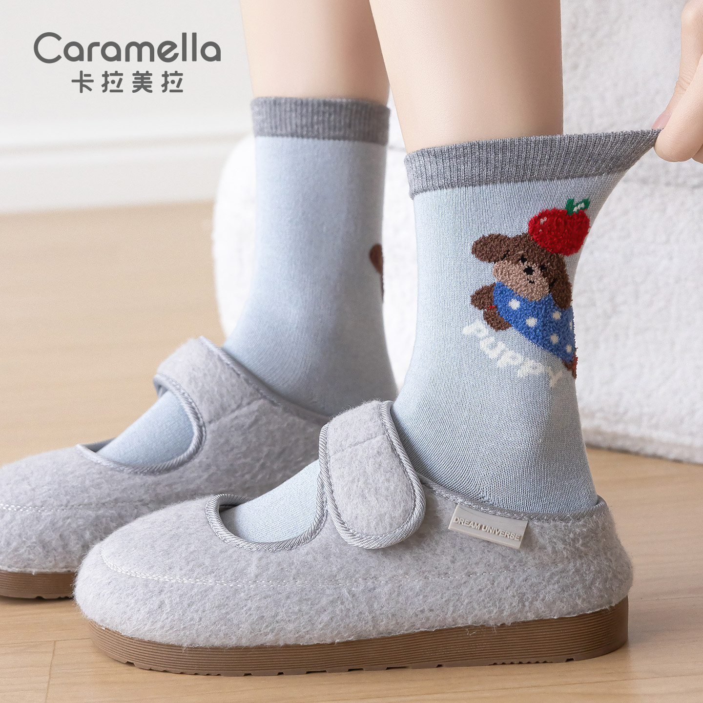 卡拉美拉秋冬桑蚕丝羊毛中筒袜