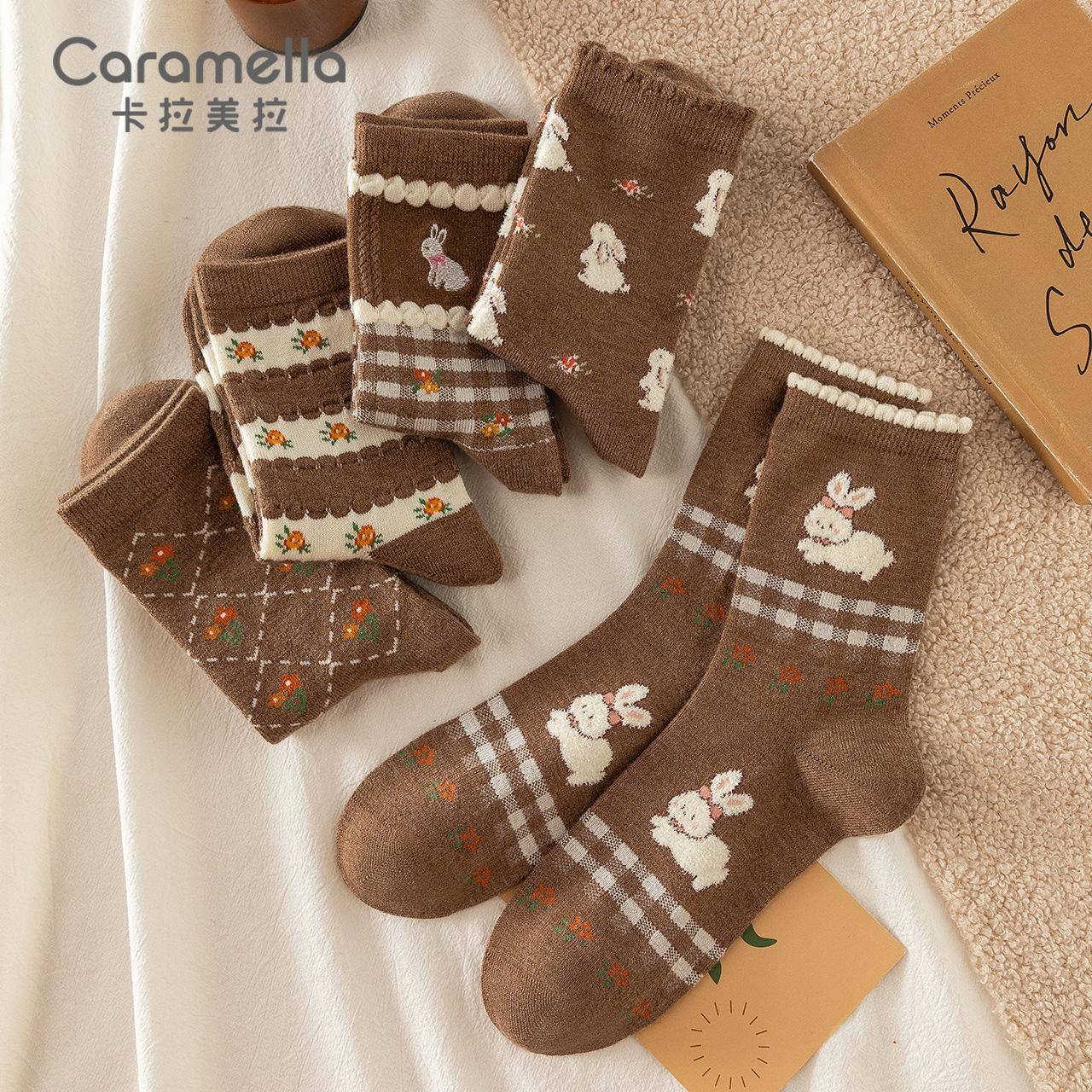 caramella袜子秋冬新款卡通长袜女袜羊毛袜女士加厚保暖可爱少女