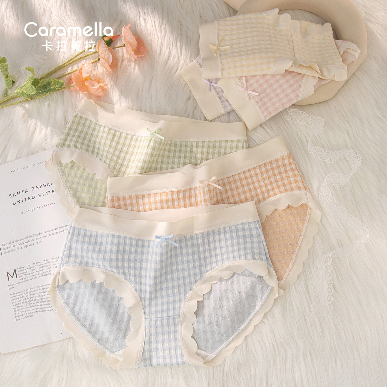 caramella内裤女生纯棉内档夏格纹透气中腰女三角裤2026新款短裤,女士内衣/男士内衣/家居服,女三角裤,淘宝优惠券,粉丝福利购,淘宝优惠卷
