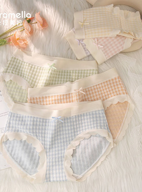 caramella内裤女生纯棉内档夏格纹透气中腰女三角裤2026新款短裤