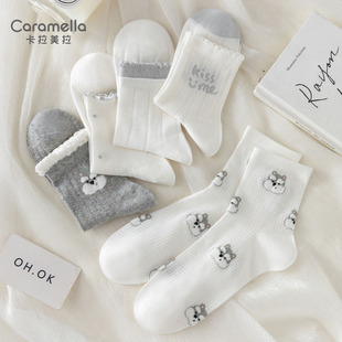 caramella春夏新品 网眼透气少女卡通棉袜中筒袜 可爱袜子女生爆款
