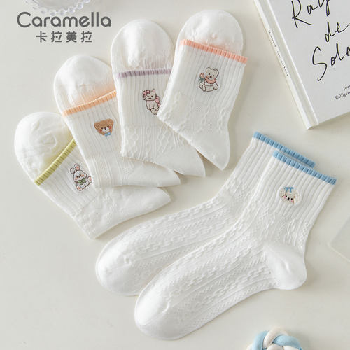 caramella白色透气夏季女袜短袜