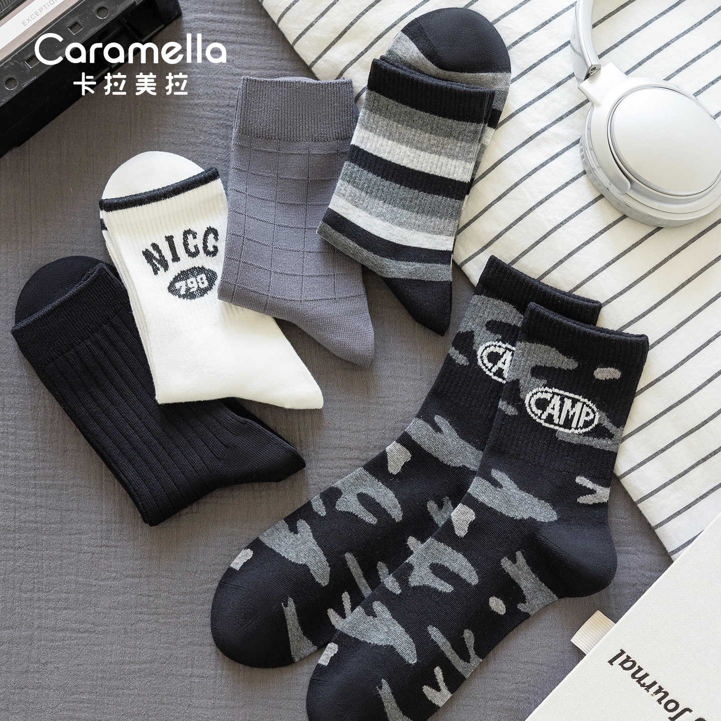 卡拉美拉2025新款袜子男中筒袜男士潮流百搭时尚休闲棉袜运动袜