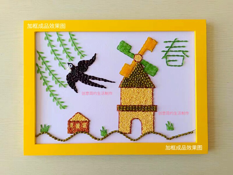 春天燕子幼儿园小学生DIY手工制作五谷杂粮豆子种子贴画兔子创作