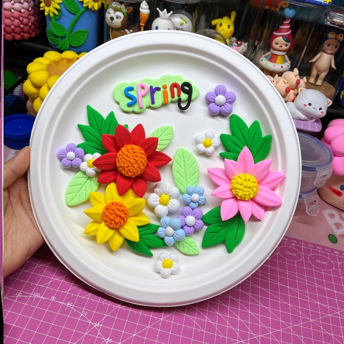 春天花朵超轻黏粘土彩泥10寸纸盘画作品手工材料包diy海洋底动物