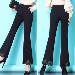 薄款 裤 微喇叭裤 ins西装 9分 子女高腰宽松显瘦蕾丝花边休闲裤 春夏季