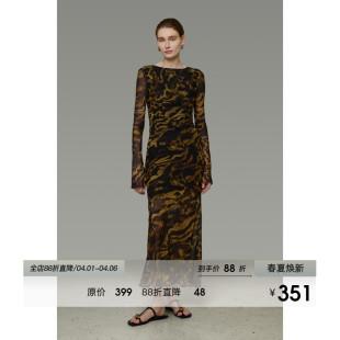 气质显瘦修身 气质高级风长裙 豹纹连衣裙露背印花法式 UNSPOKEN长袖