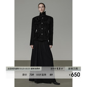 UNSPOKEN复古收腰显瘦高级法式 气质设计感小众立领黑色秋冬外套女