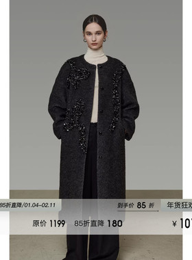 UNSPOKEN立体装饰毛呢大衣女冬季2025新款高级设计感长款呢子外套