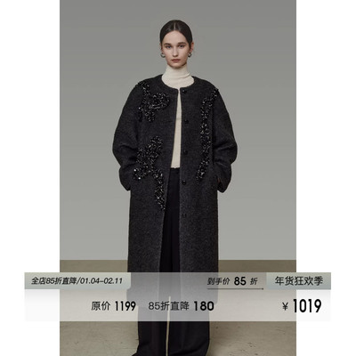 UNSPOKEN立体装饰毛呢大衣女冬季2025新款高级设计感长款呢子外套