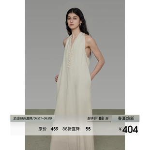 无袖 宽松简约设计感A字长裙 新款 UNSPOKEN挂脖V领连衣裙女2026夏季