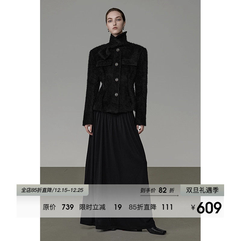 UNSPOKEN法式立裁收腰毛绒外套女