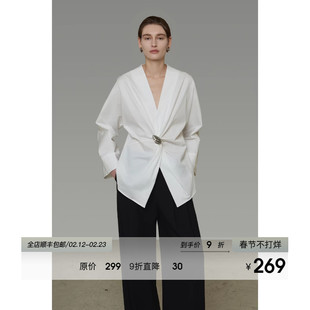 UNSPOKEN金属扣交叉衬衫不对称扭结设计慵懒松弛感衬衣女春装新款