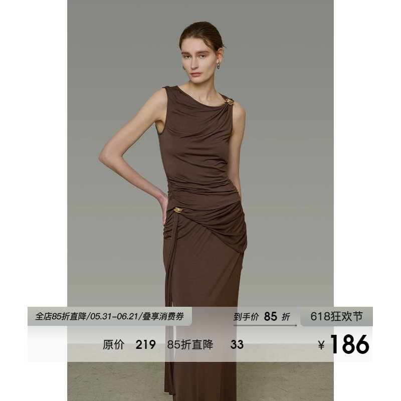 UNSPOKEN高级感无袖针织上衣女法式设计感金属别针高腰半身裙套装