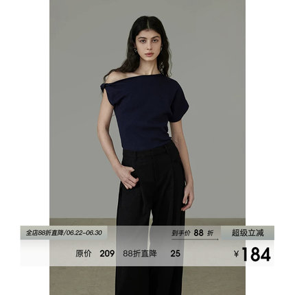UNSPOKEN不对称斜肩T恤女露肩2026夏季新款修身显瘦高级感上衣