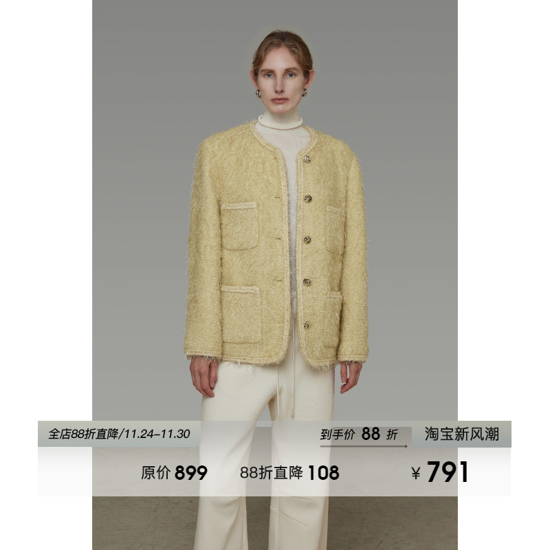 UNSPOKEN复古小香风单面呢外套女冬季2025新款小众设计感毛呢外套