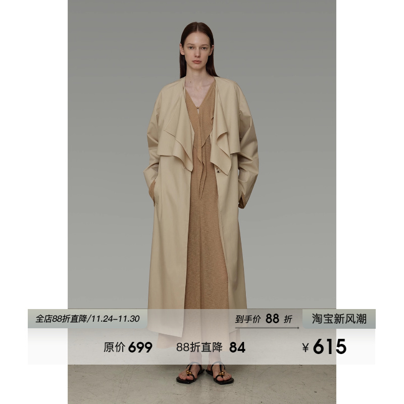 UNSPOKEN设计感活页翻领风衣