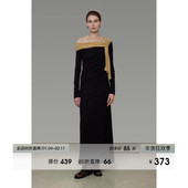 修身 UNSPOKEN撞色斜肩针织连衣裙女春季 2026新款 显瘦高级感长裙子