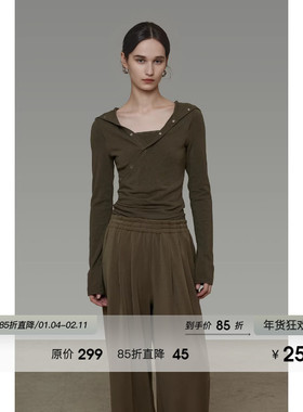 UNSPOKEN连帽交叉V领针织衫女春2026新款显瘦慵懒设计感气质上衣