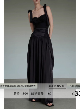 UNSPOKEN拼接高腰半身裙女设计感小众裙子高级感黑色气质拖地长裙