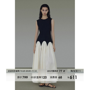 UNSPOKEN圆领无袖 拼接撞色显瘦长裙子 连衣裙女设计感小众高级法式