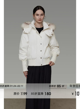 UNSPOKEN90白鸭绒白色短款连帽羽绒服女冬季休闲保暖厚外套派克服