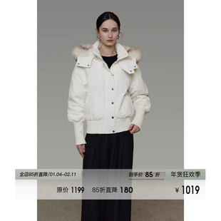 UNSPOKEN90白鸭绒白色短款连帽羽绒服女冬季休闲保暖厚外套派克服