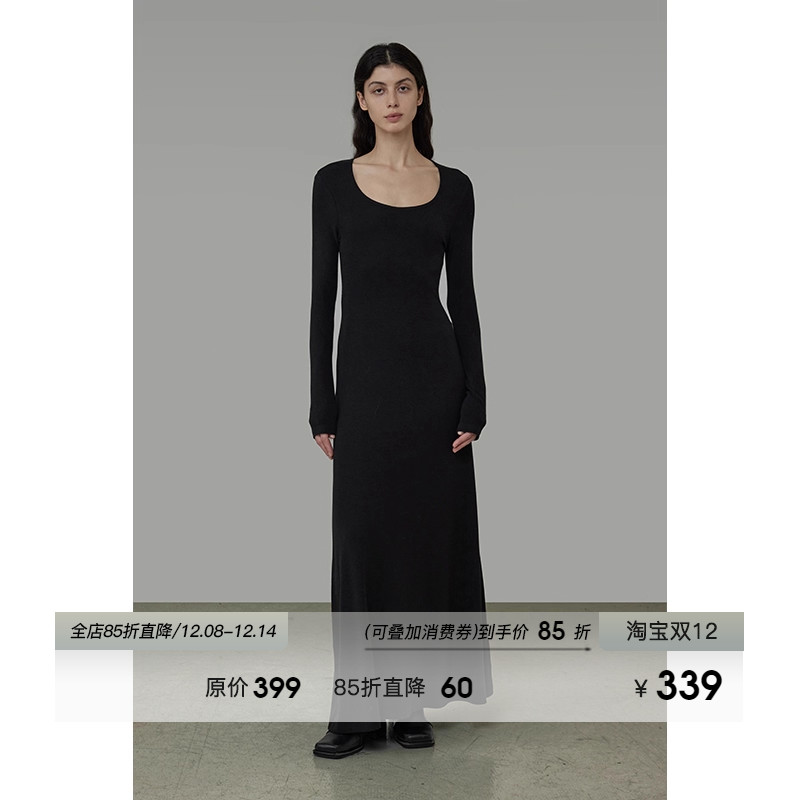 UNSPOKENU领修身长袖连衣裙